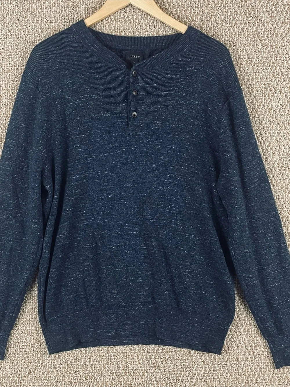 J Crew Sweater Henley Shirt Mens Large Rugged Cotton Heathered Blue 246